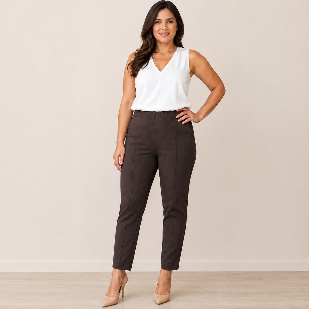 J Jill Womens M Petite‎ Brown Ponte Knit Pull On Slim Ankle Pants Stretch